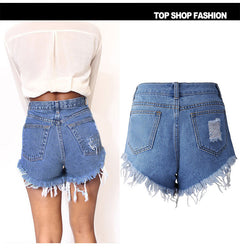 Irregular Cat Whiskers Fringed High Denim Shorts